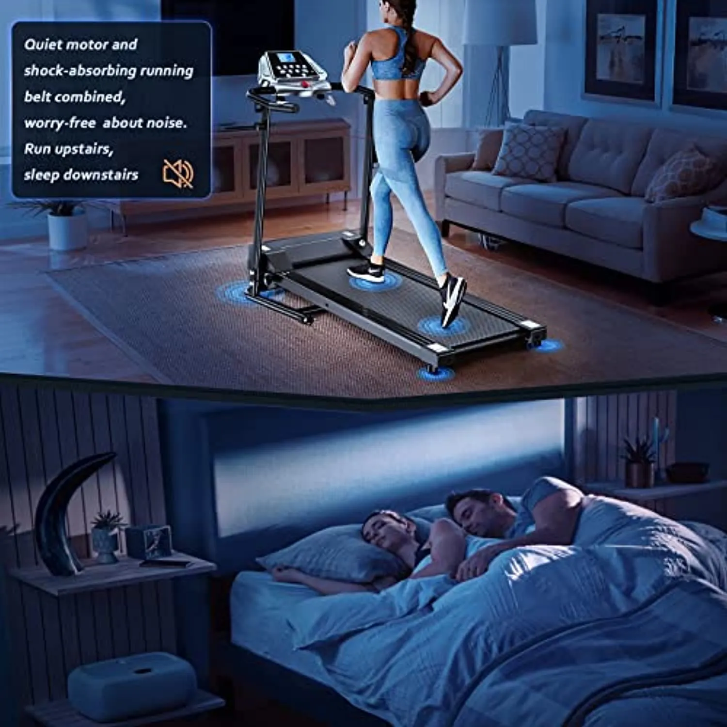 Foldable Treadmill Electric Running Machine: Folding Walking Pad 12 Program Portable Compact Quiet Jogging Run Treadmills for Home Apartment Commercial Small Spaces Adult Seniors Obese People Exercise