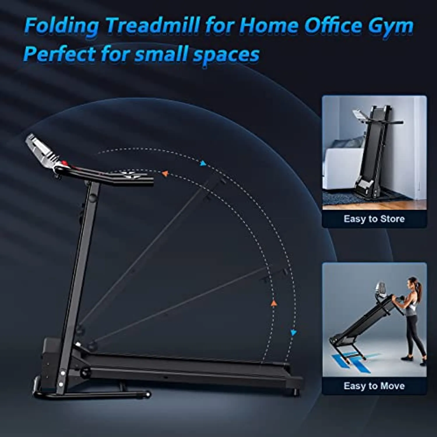 Foldable Treadmill Electric Running Machine: Folding Walking Pad 12 Program Portable Compact Quiet Jogging Run Treadmills for Home Apartment Commercial Small Spaces Adult Seniors Obese People Exercise