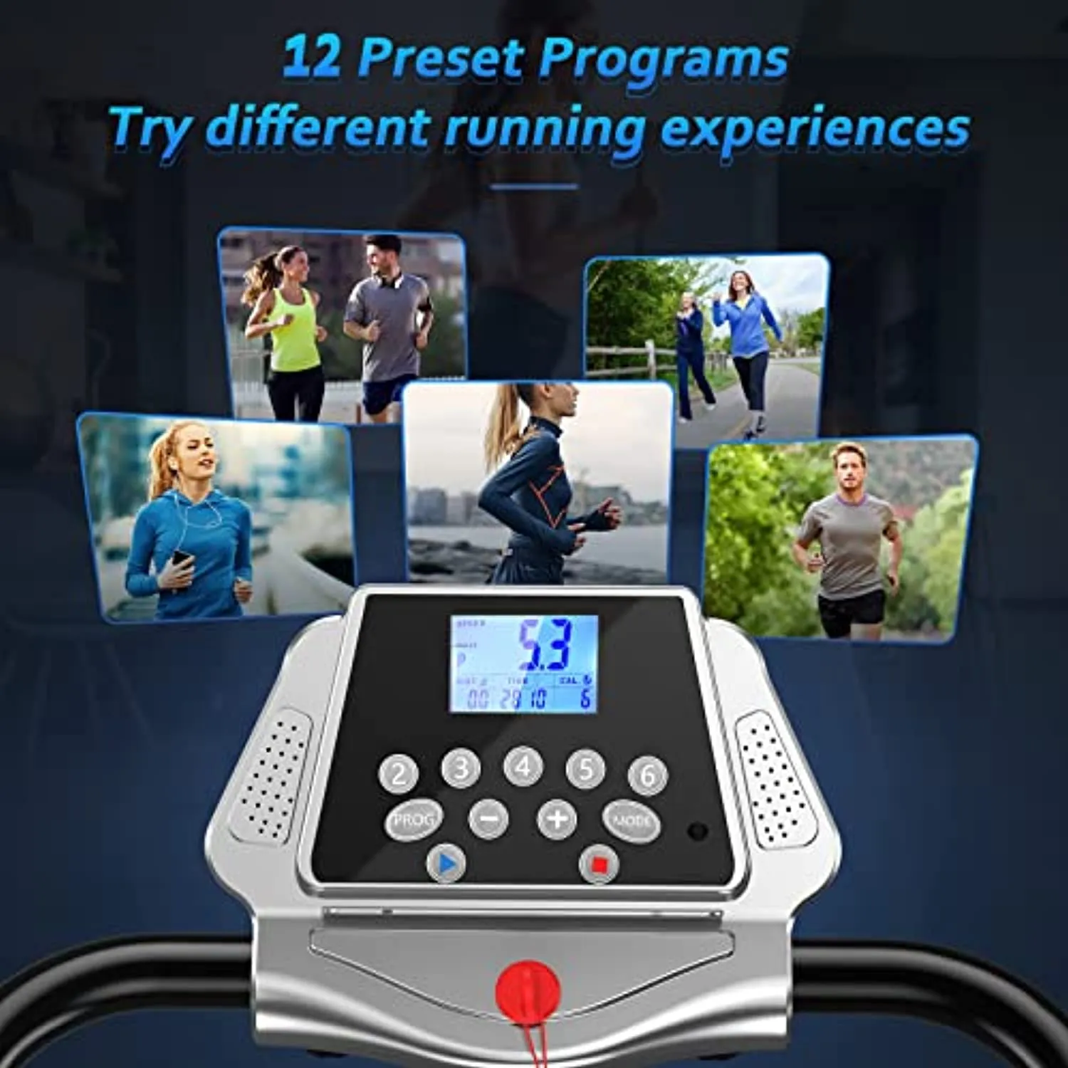 Foldable Treadmill Electric Running Machine: Folding Walking Pad 12 Program Portable Compact Quiet Jogging Run Treadmills for Home Apartment Commercial Small Spaces Adult Seniors Obese People Exercise