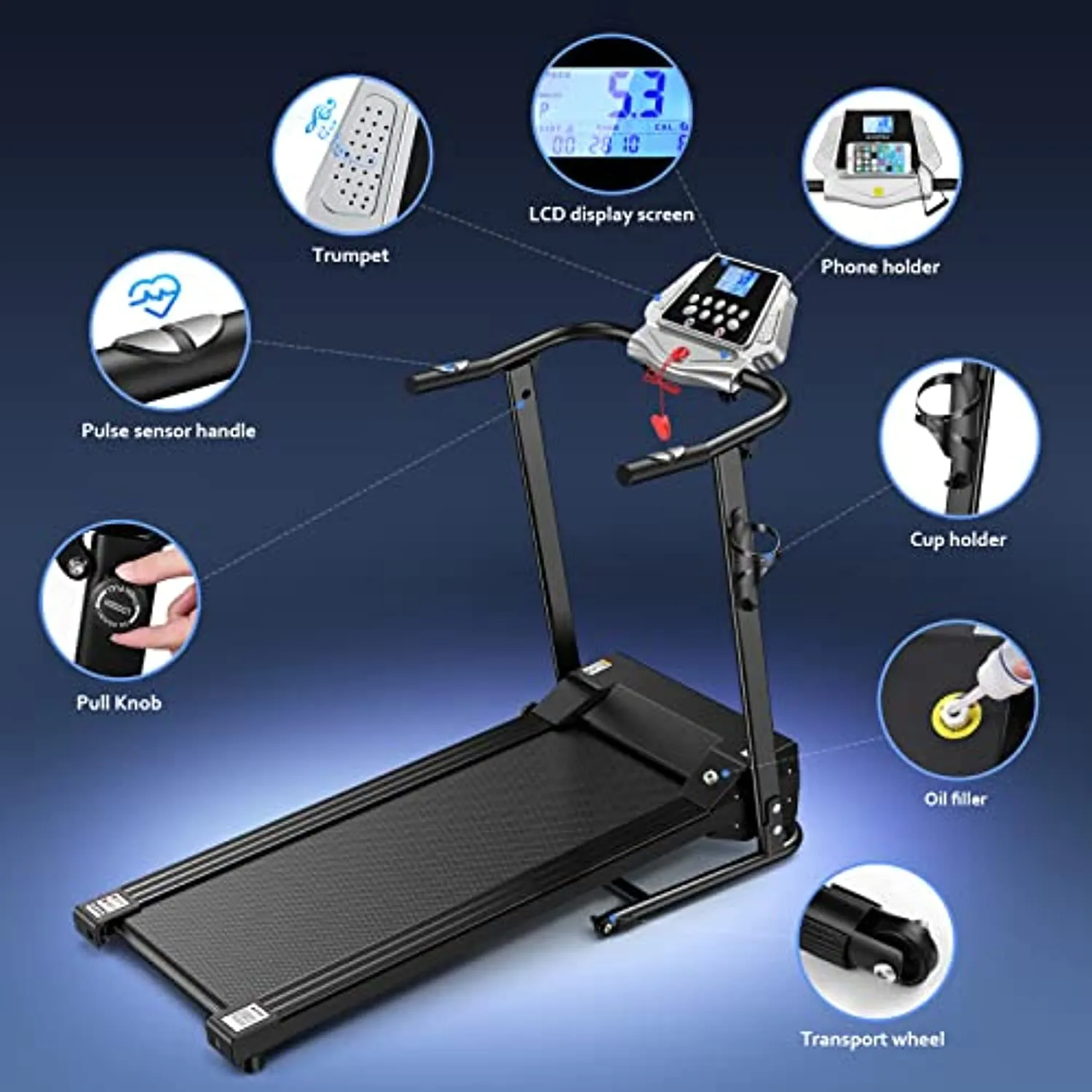 Foldable Treadmill Electric Running Machine: Folding Walking Pad 12 Program Portable Compact Quiet Jogging Run Treadmills for Home Apartment Commercial Small Spaces Adult Seniors Obese People Exercise