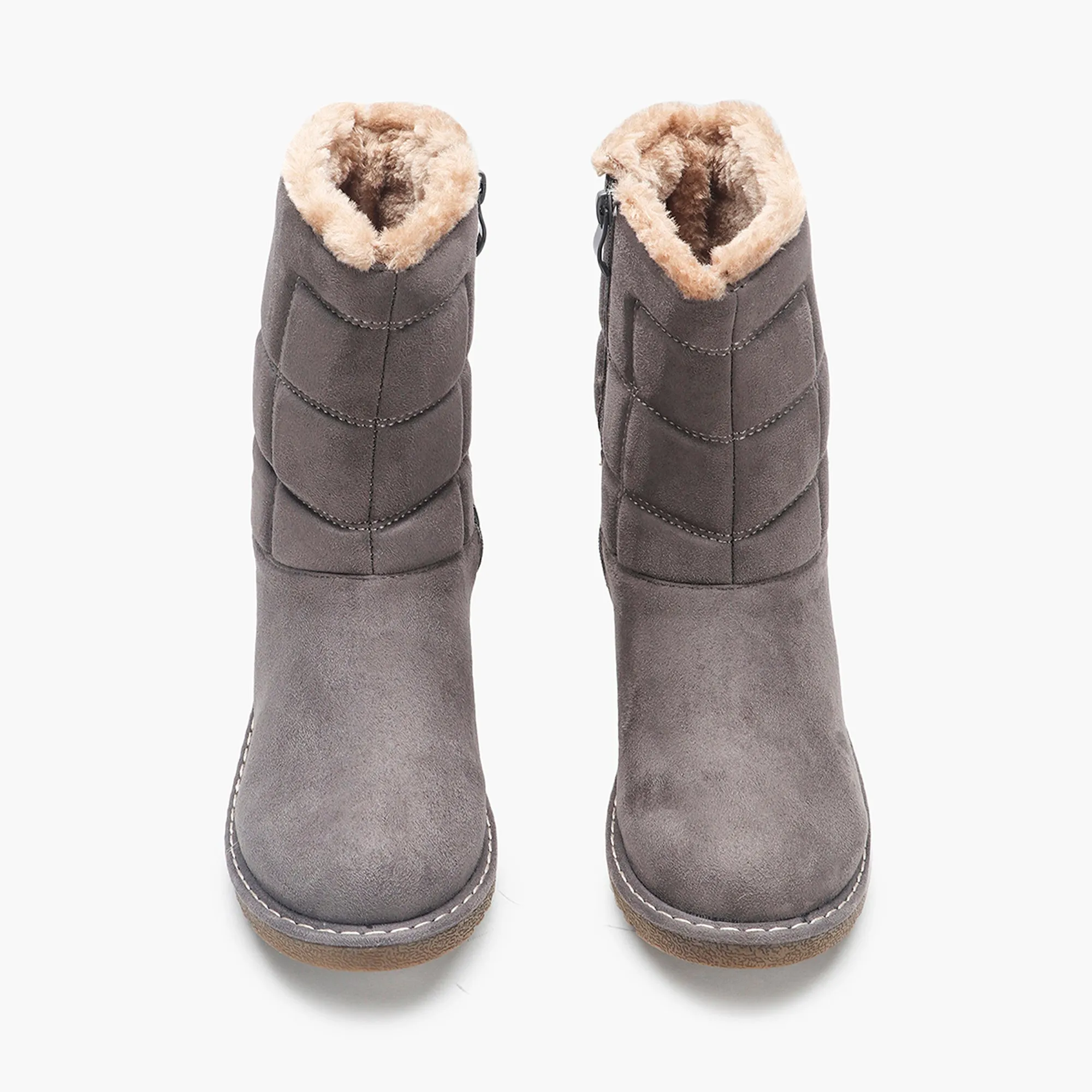 Fur Top Zipper Suede Boots