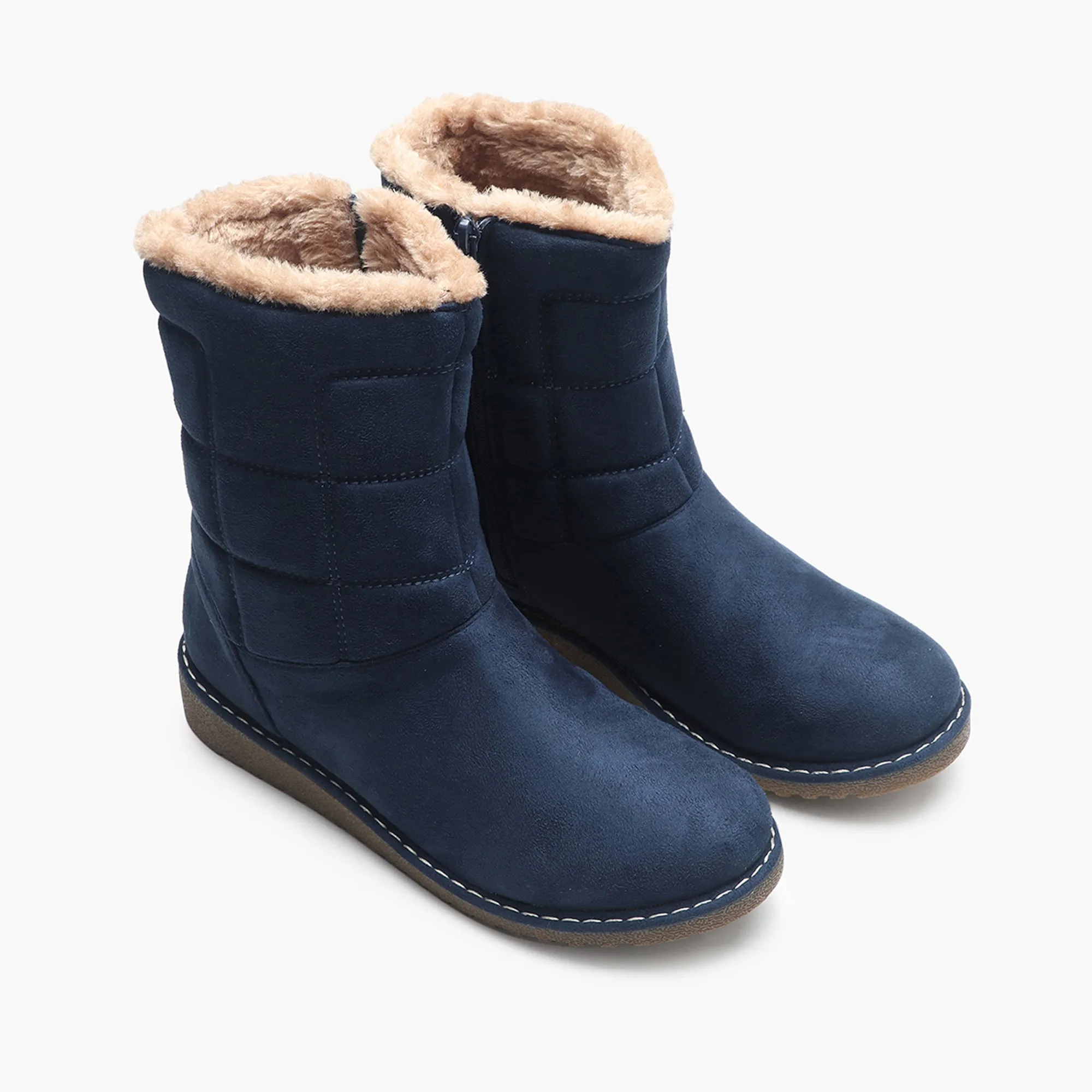 Fur Top Zipper Suede Boots