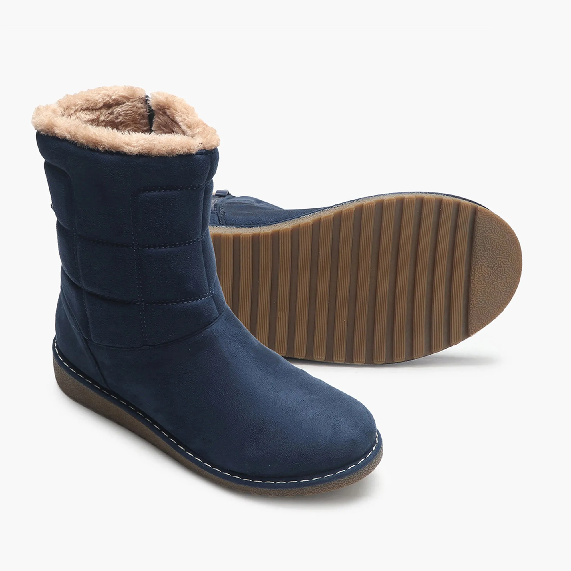 Fur Top Zipper Suede Boots
