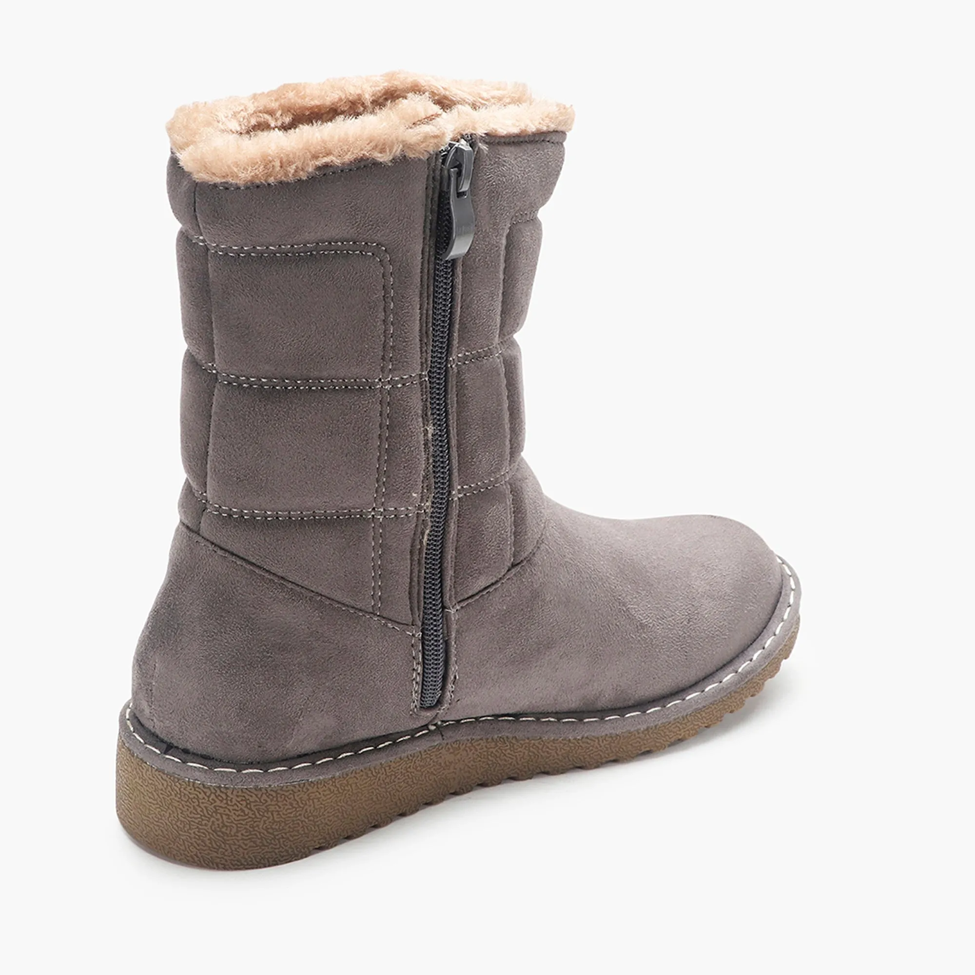 Fur Top Zipper Suede Boots