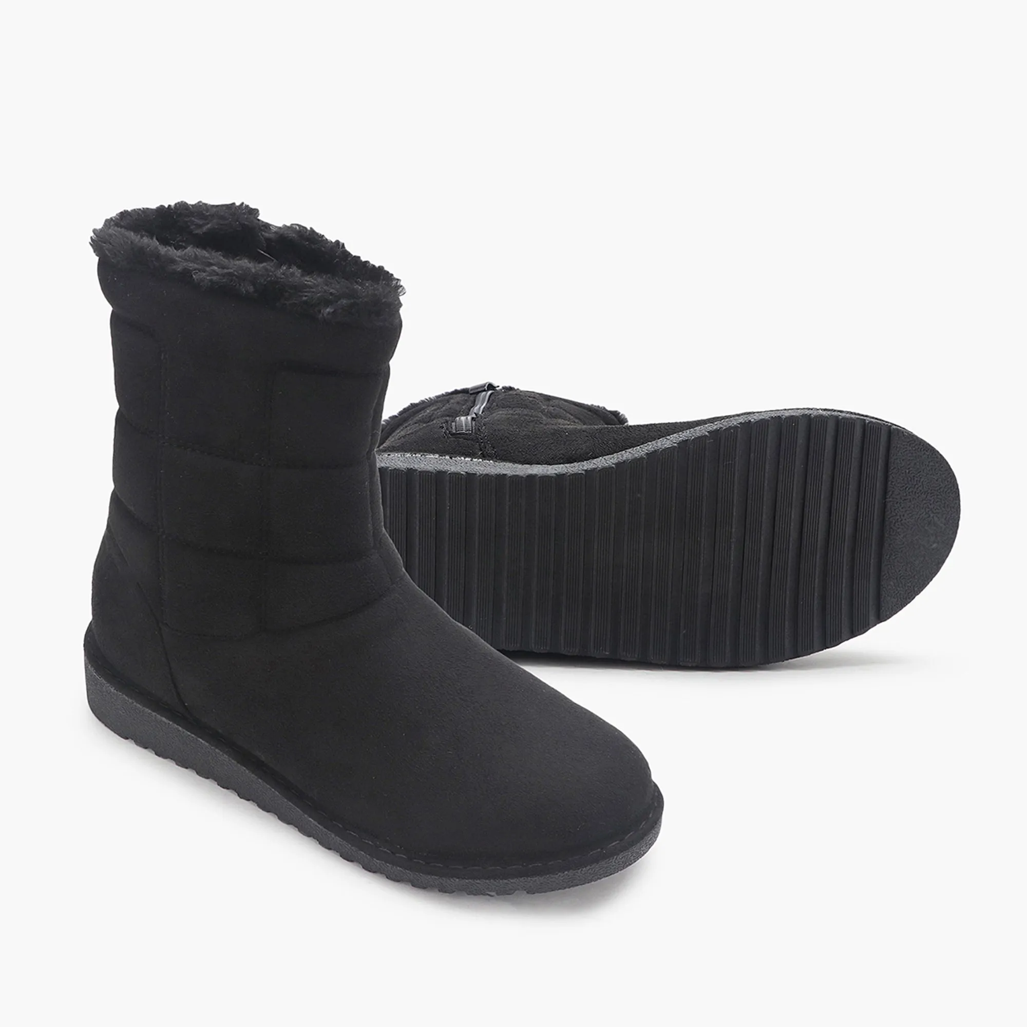 Fur Top Zipper Suede Boots