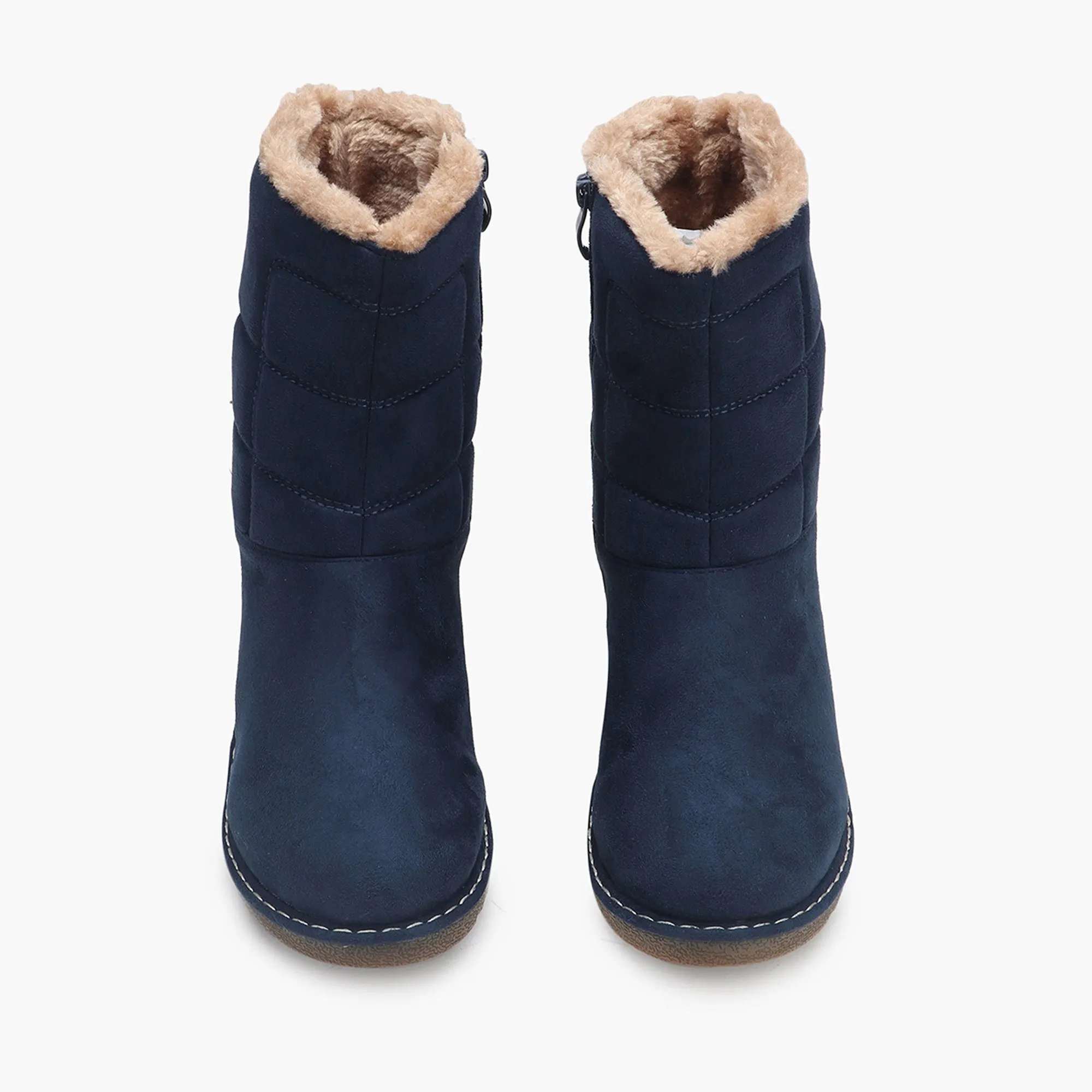 Fur Top Zipper Suede Boots