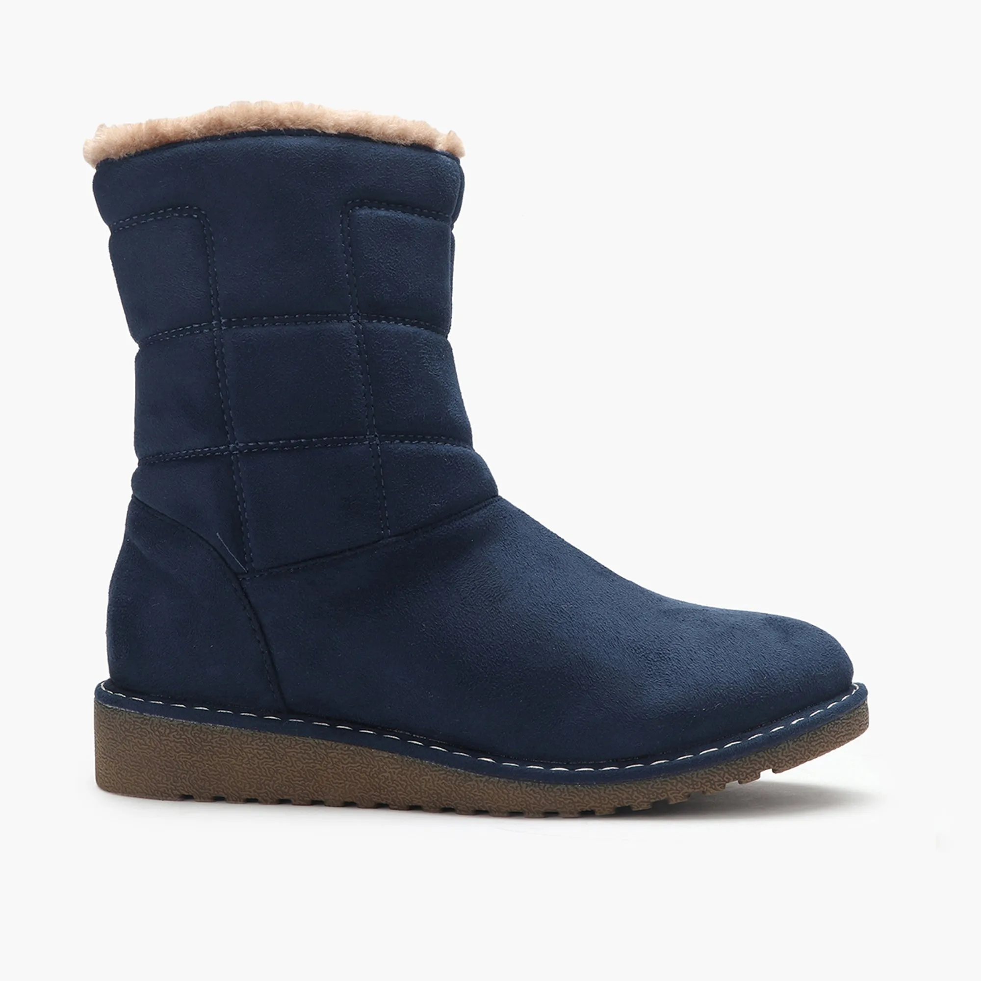 Fur Top Zipper Suede Boots