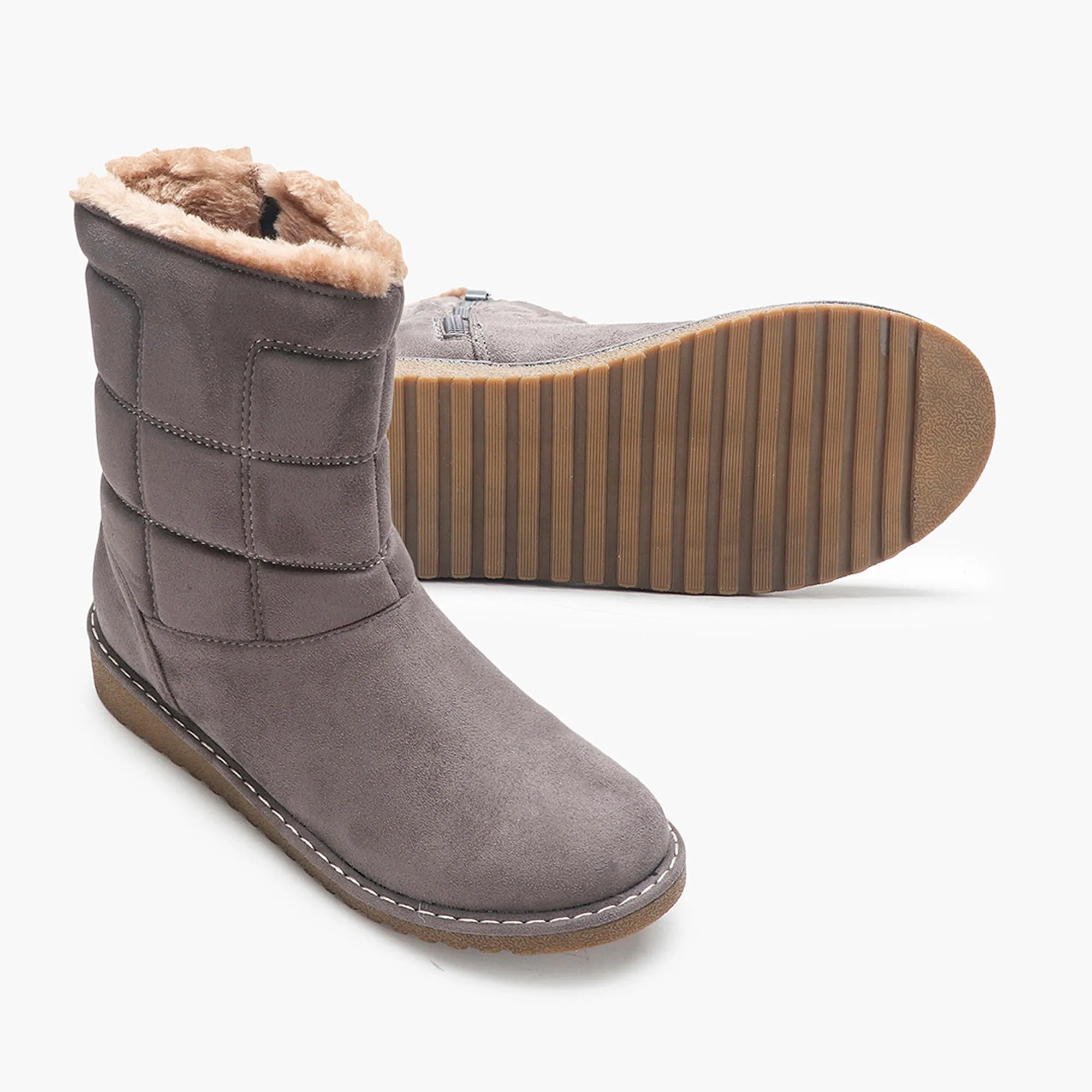 Fur Top Zipper Suede Boots