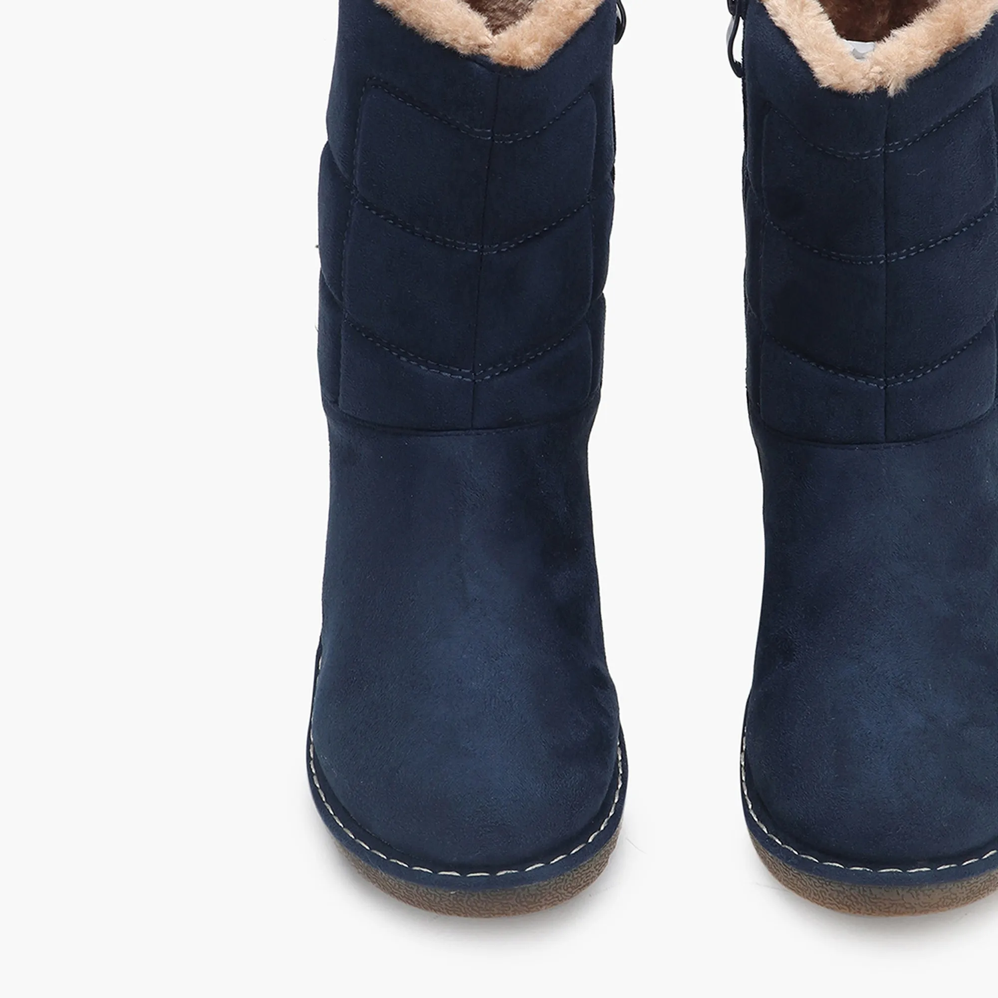Fur Top Zipper Suede Boots