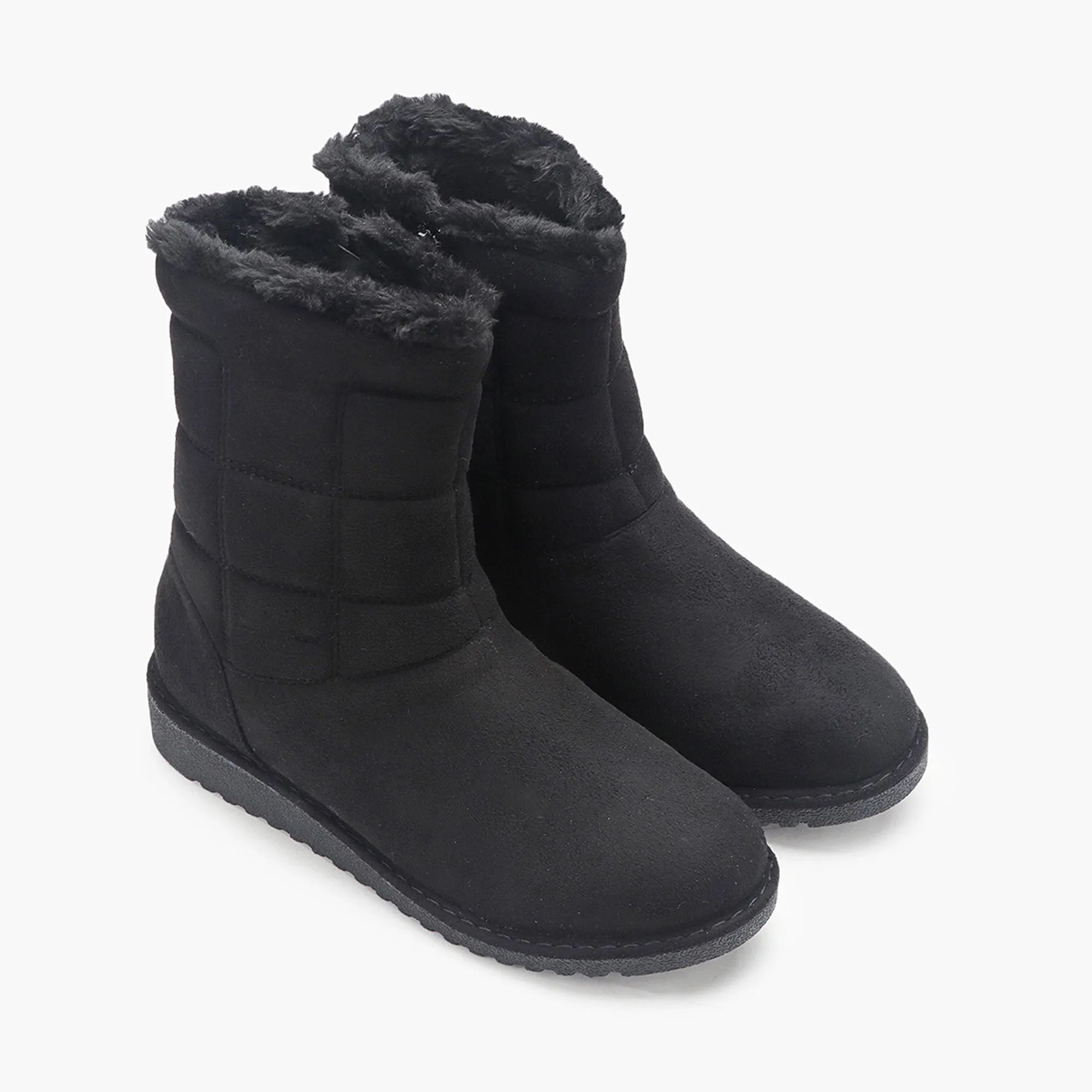 Fur Top Zipper Suede Boots