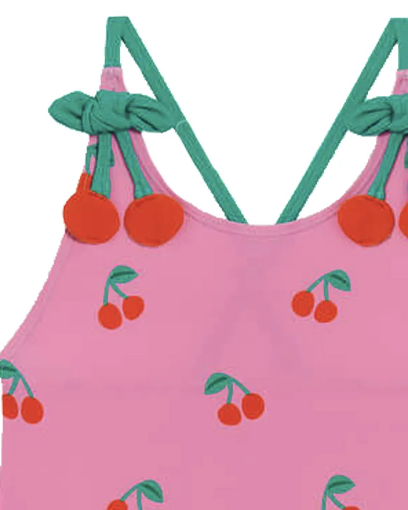 Girls Pink Cherry Print Swimsuit