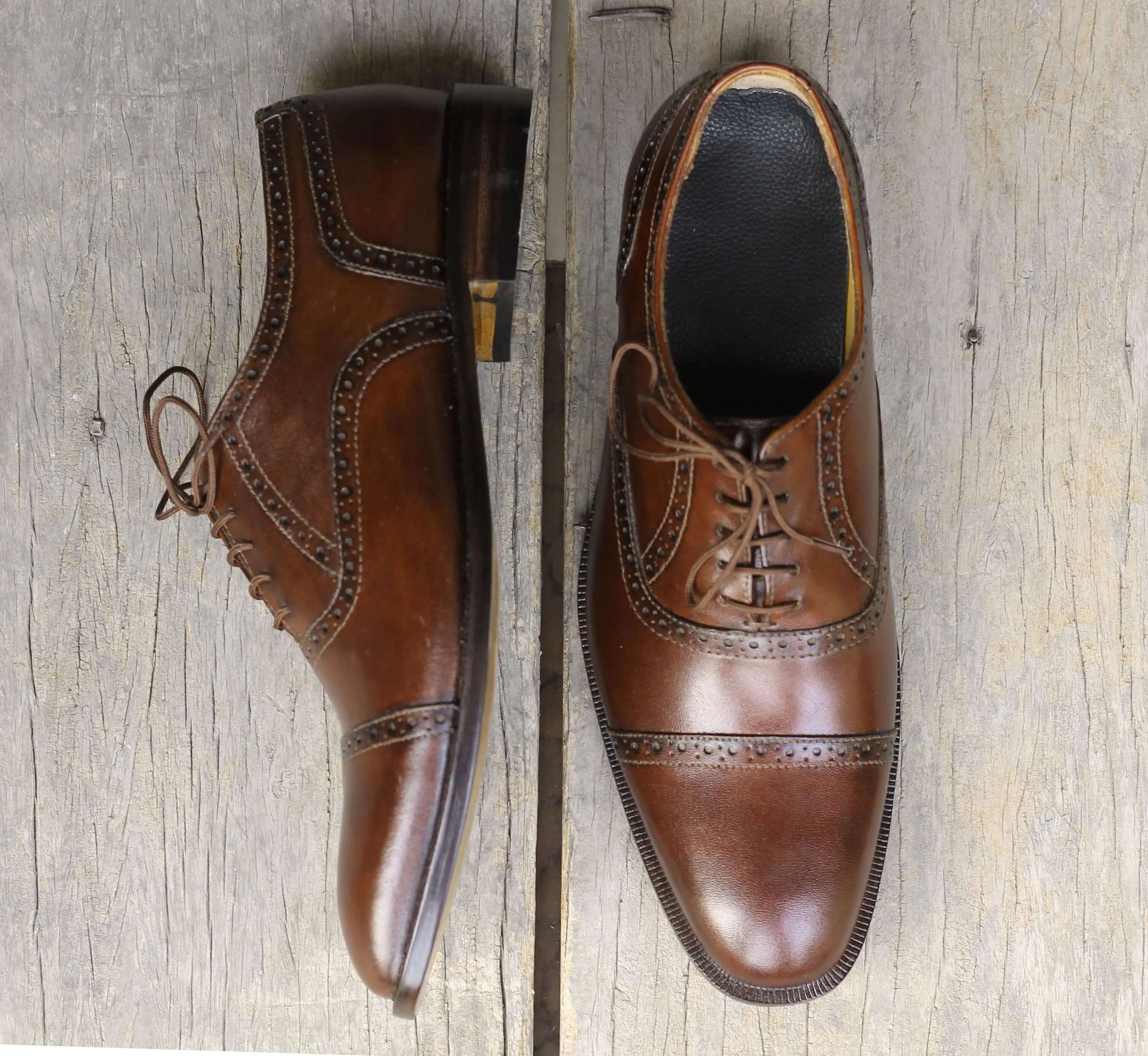 Handmade Men's Dark Brown Cap Toe Leather Lace Up Shoes, Men Designer Dress Formal Luxury Shoes