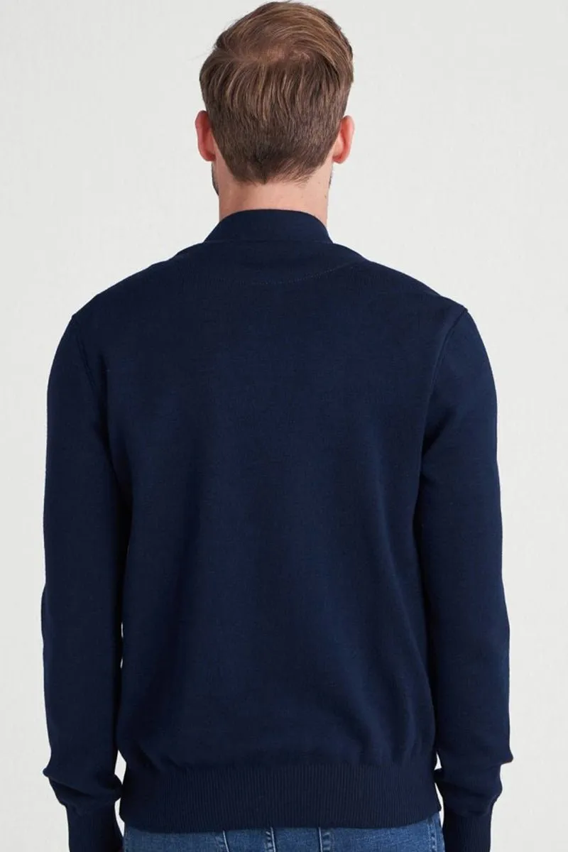 Marco Men's Suede Bomber Jacket - Navy Blue