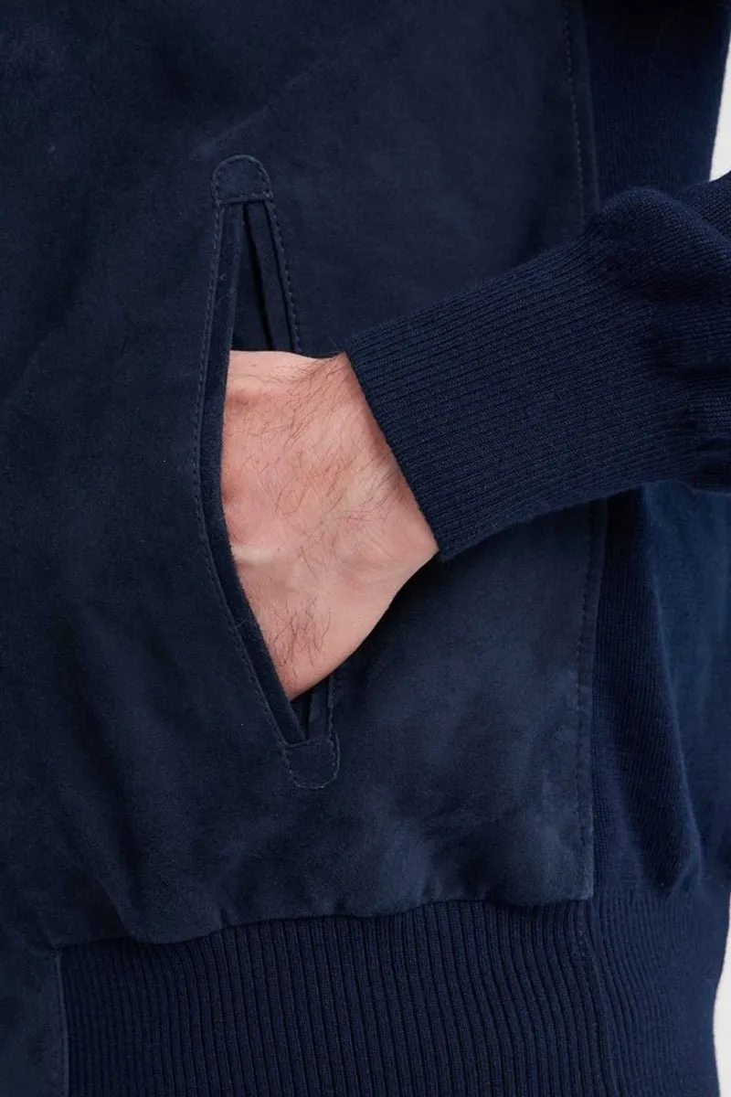 Marco Men's Suede Bomber Jacket - Navy Blue