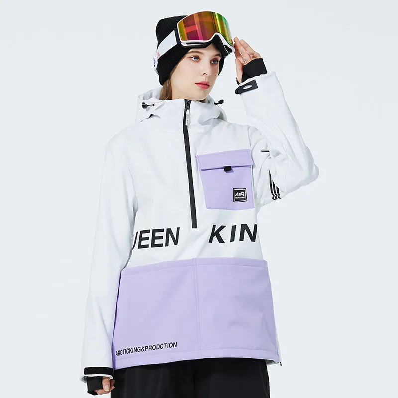 Women Hooded Ski Popover Jacket Insulated Snow Pullover