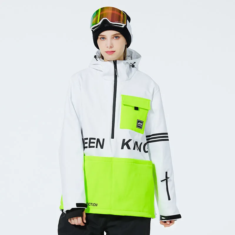 Women Hooded Ski Popover Jacket Insulated Snow Pullover