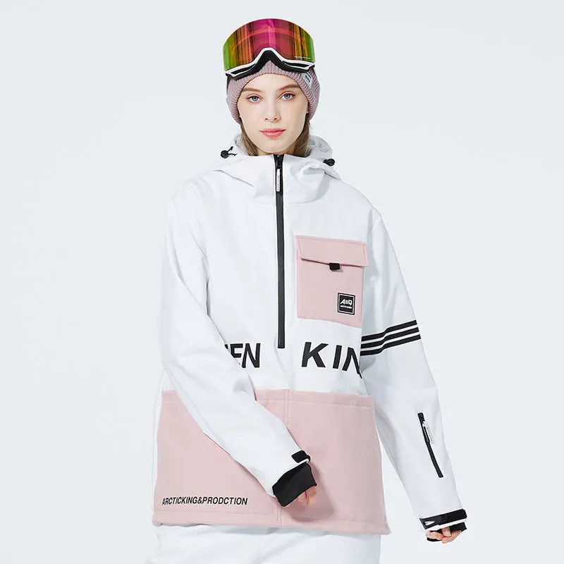 Women Hooded Ski Popover Jacket Insulated Snow Pullover