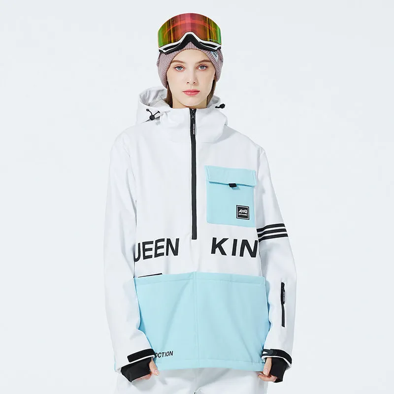 Women Hooded Ski Popover Jacket Insulated Snow Pullover