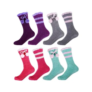 Women's Soft Warm Fuzzy Furry Non-Skid Chenille Crew Socks, 8 Pairs Assortment
