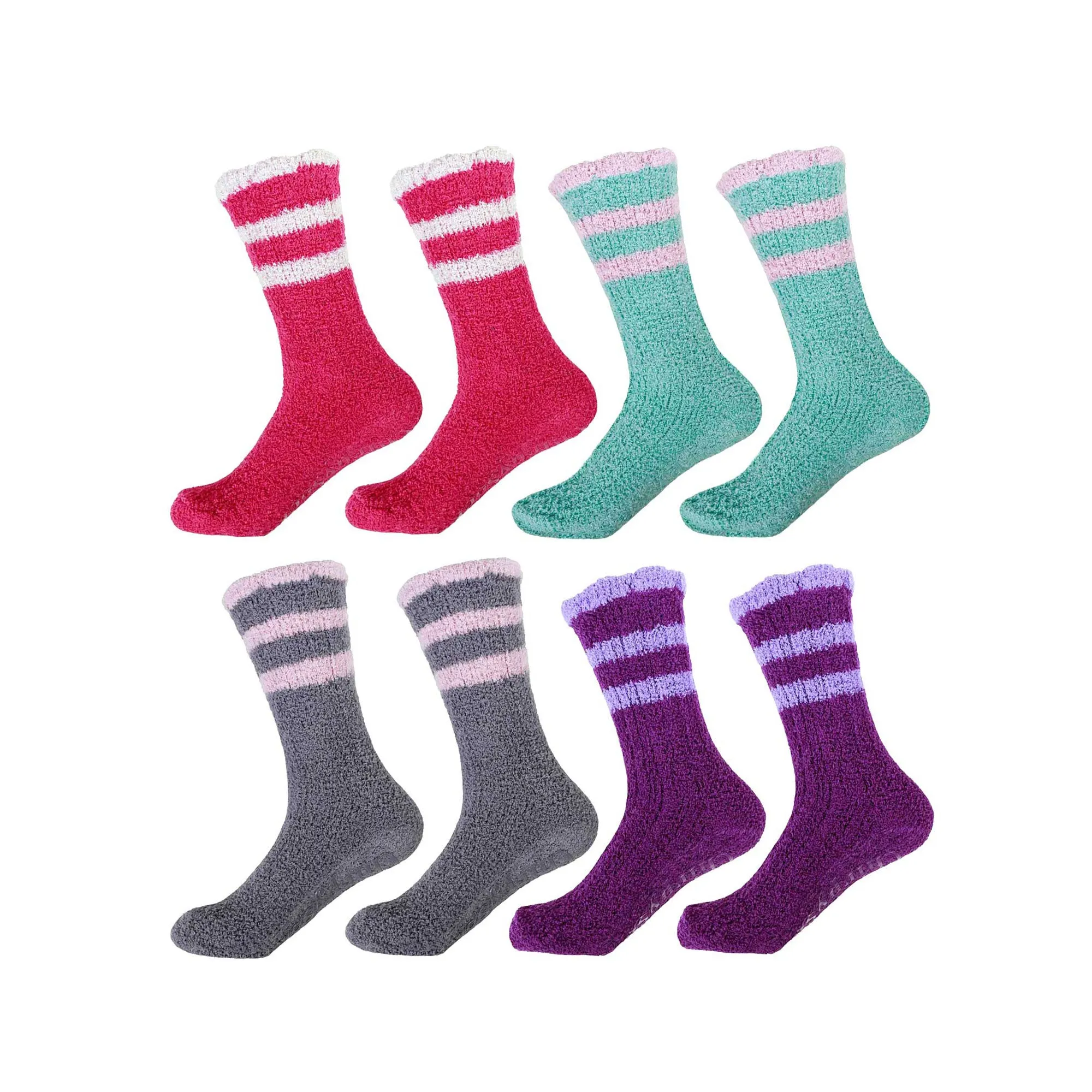 Women's Soft Warm Fuzzy Furry Non-Skid Chenille Crew Socks, 8 Pairs Assortment