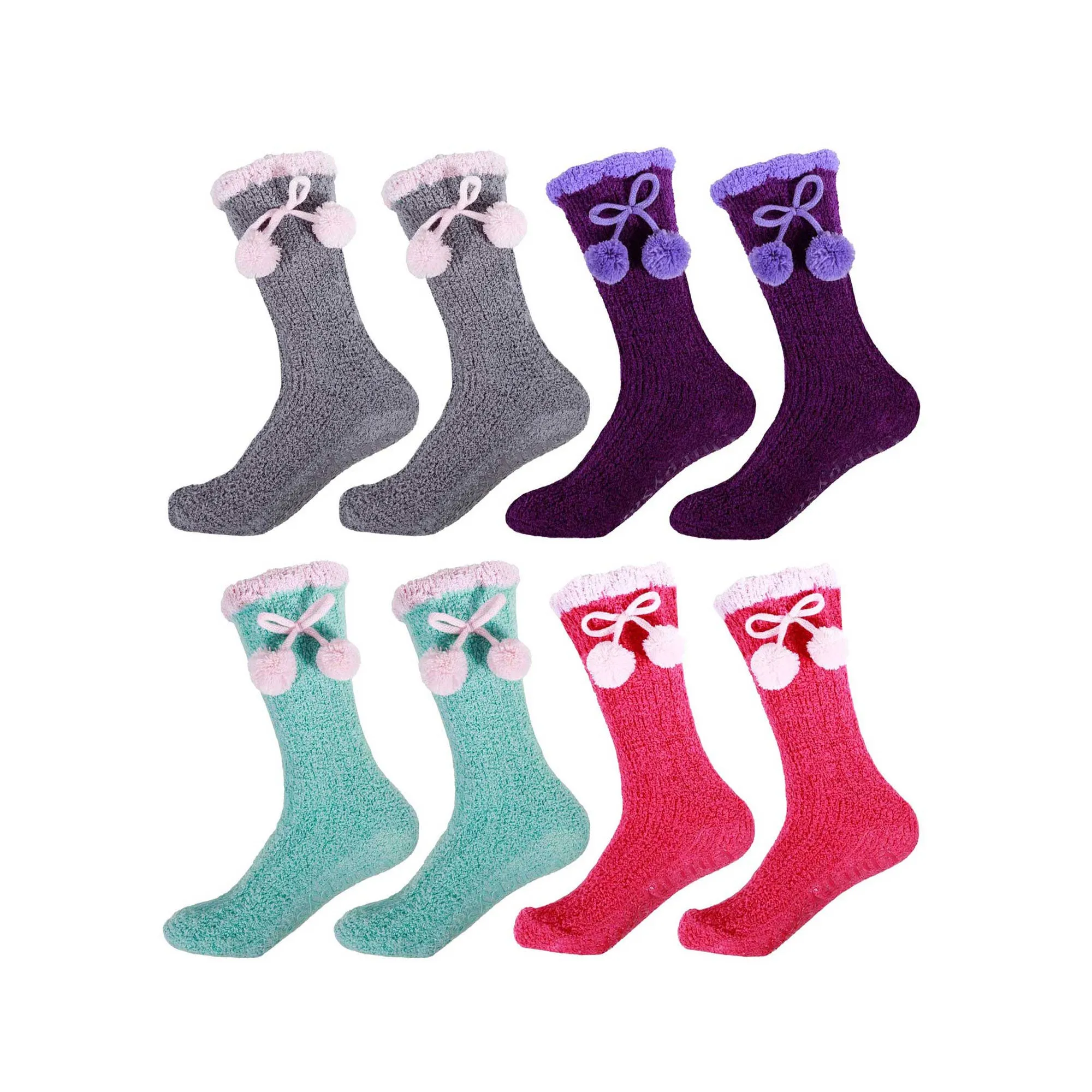 Women's Soft Warm Fuzzy Furry Non-Skid Chenille Crew Socks, 8 Pairs Assortment